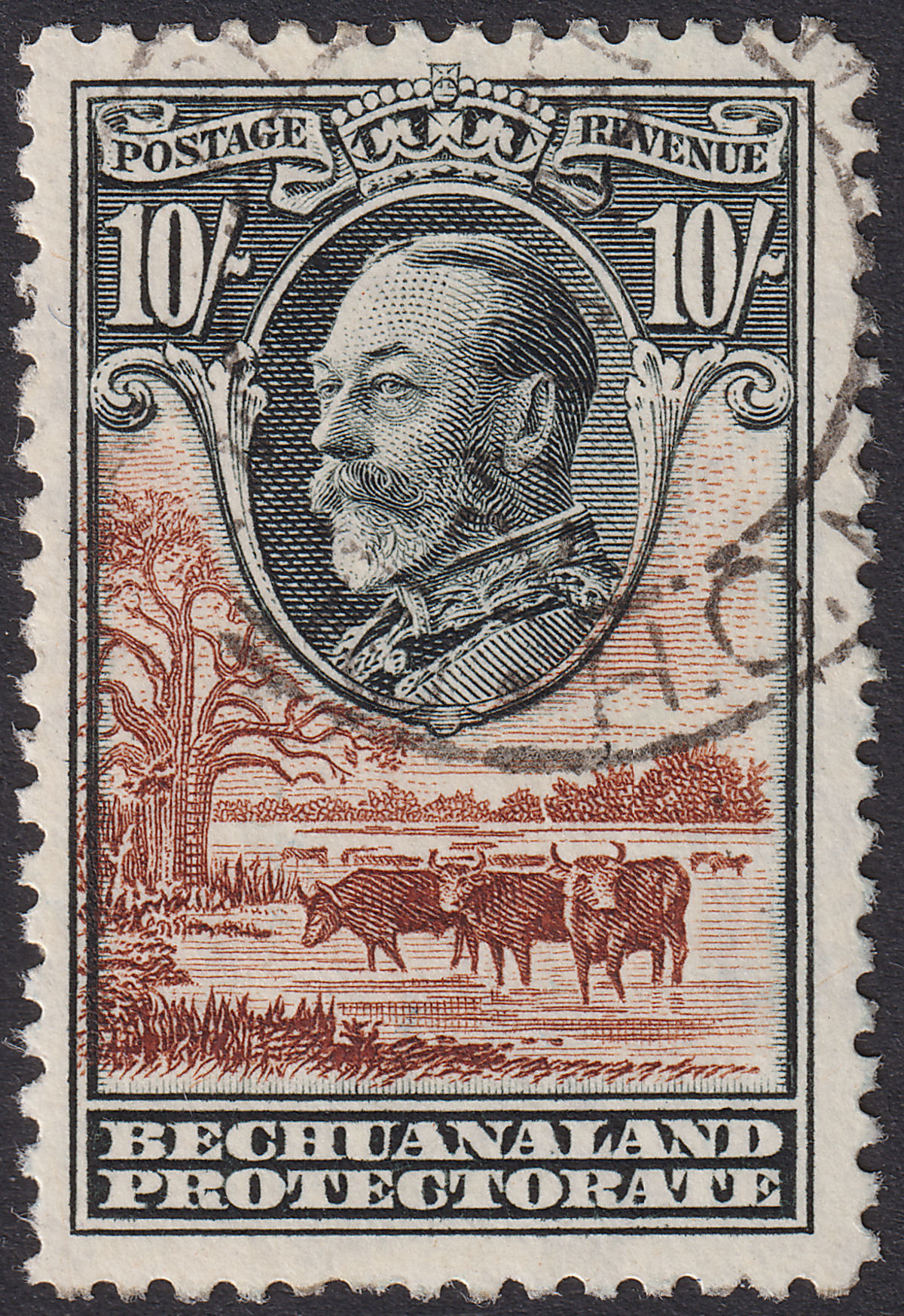Bechuanaland Protectorate 1932 KGV 10sh Black and Brown Used SG110 cat £325