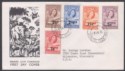 Click for more photos and details Bechuanaland 1961 QEII Surcharge Part Set Used on Deco First Day Cover LOBATSI