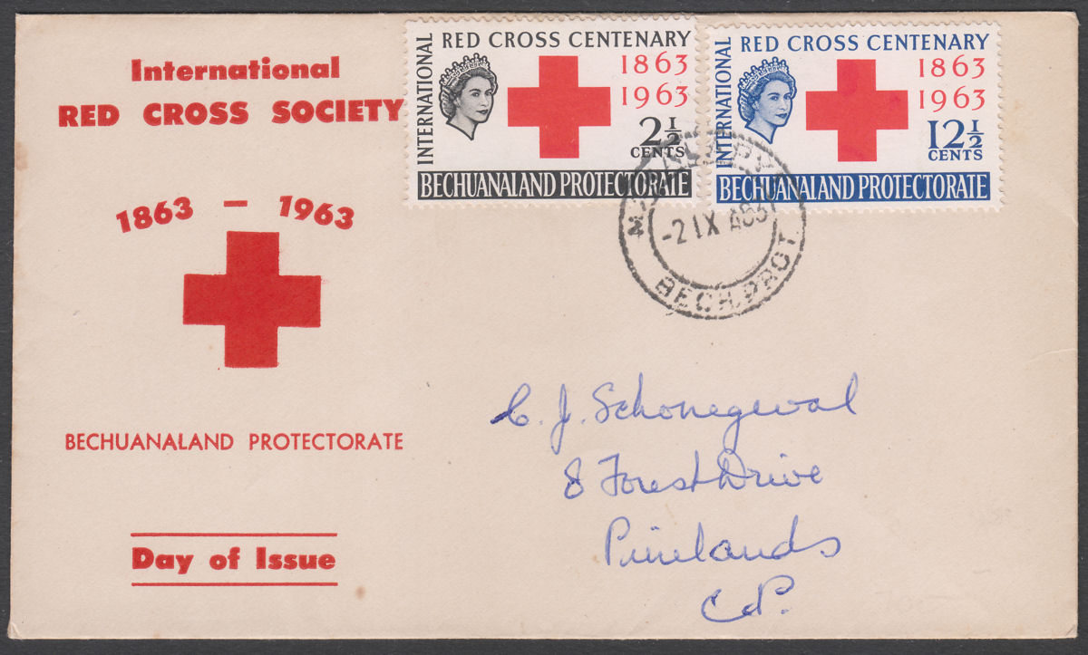 Bechuanaland 1963 QEII Red Cross Centenary 12½c+2½c Used on Commem FDC MAHALAPYE