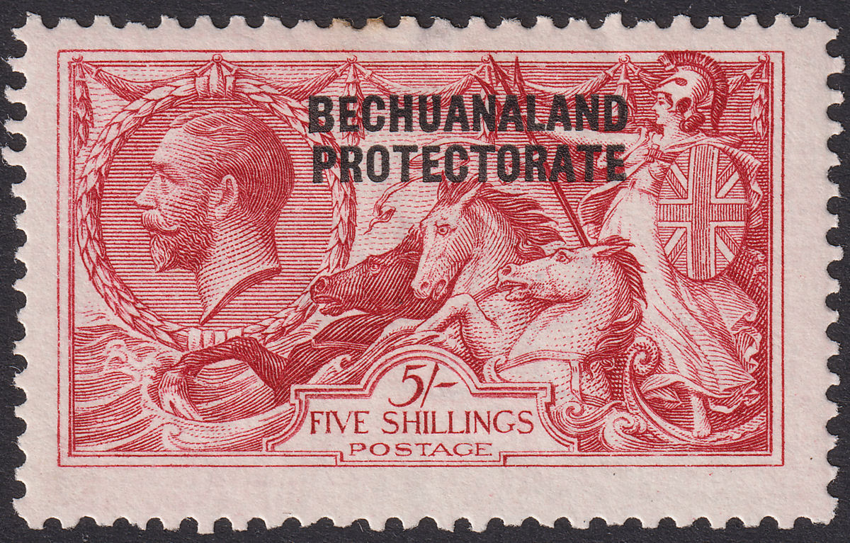 Bechuanaland Protectorate 1914 KGV Seahorse 5sh Carmine Waterlow Mint SG84 tone
