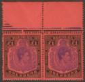 Bermuda 1952 KGVI £1 Bright Violet + Black on Scarlet p13 Pair Mint SG121e c£360