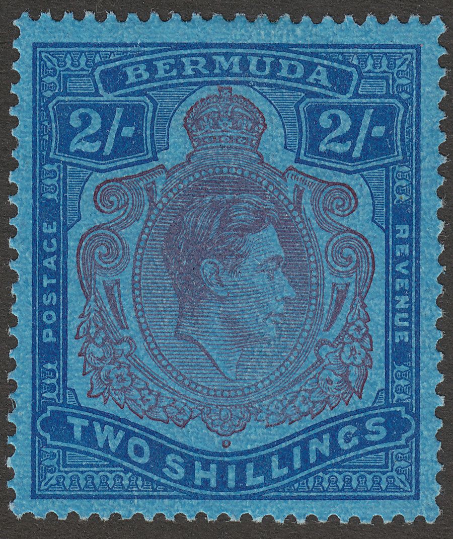 Bermuda 1941 KGVI 2sh Purple and Blue on Deep Blue p14 Mint SG116c