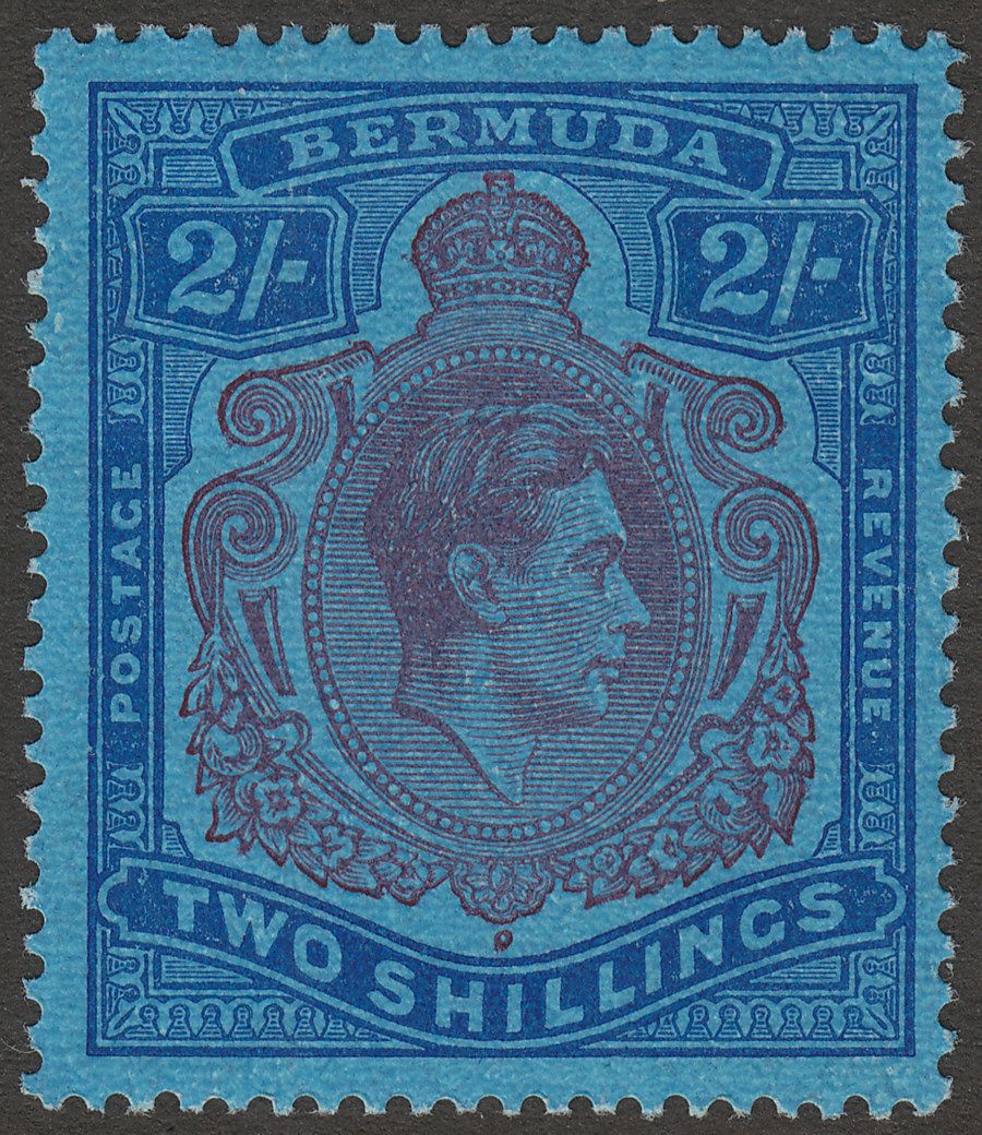 Bermuda 1941 KGVI 2sh Purple and Blue on Deep Blue p14 Mint SG116c