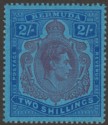 Click for more photos and details Bermuda 1941 KGVI 2sh Purple and Blue on Deep Blue p14 Mint SG116c