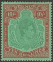 Bermuda 1939 KGVI 10sh Bluish Green and Deep Red on Green p14 Mint SG119a