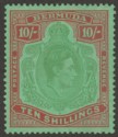 Bermuda 1943 KGVI 10sh Yellowish Green and Deep Red on Green p14 Mint SG119c