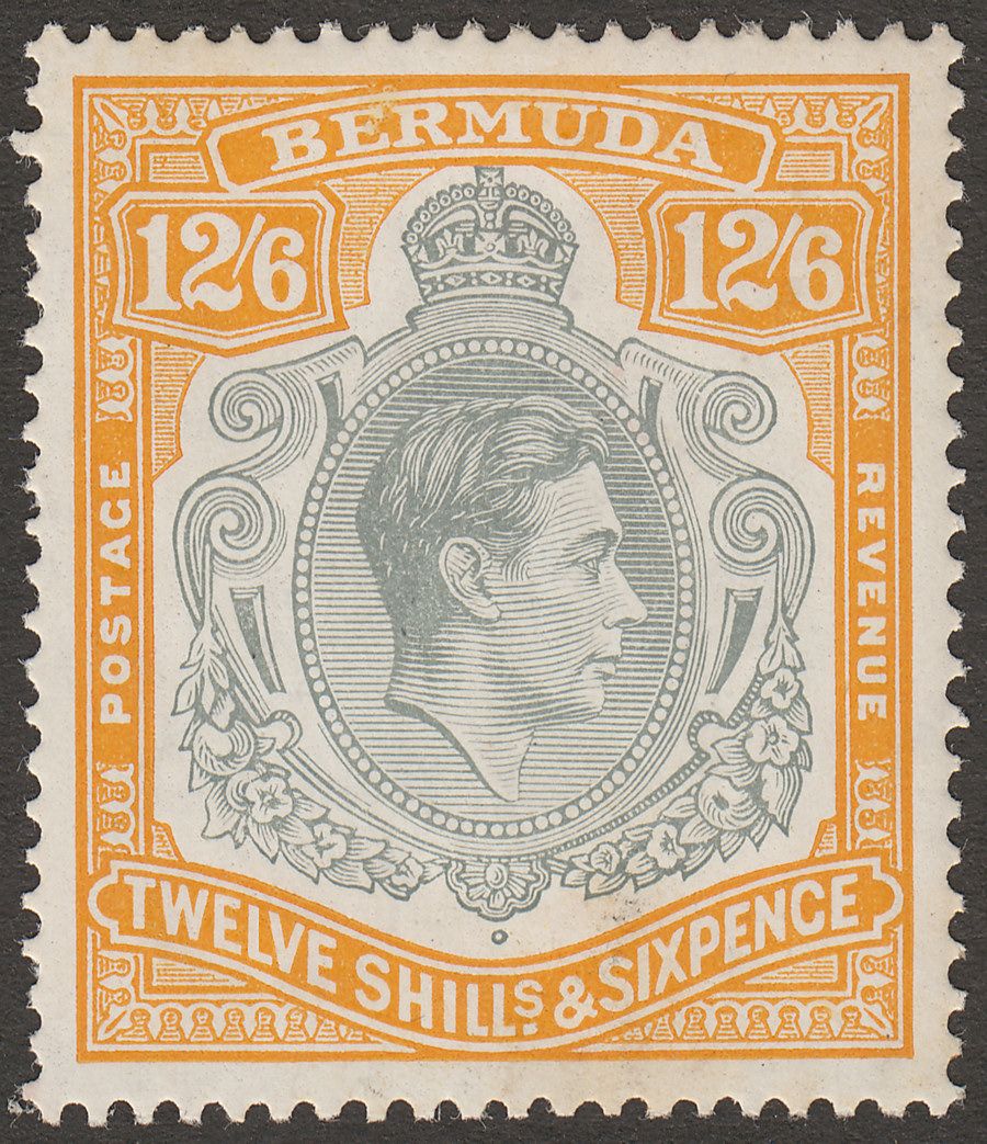 Bermuda 1940 KGVI 12sh6d Grey and Pale Orange p14 Mint SG120b
