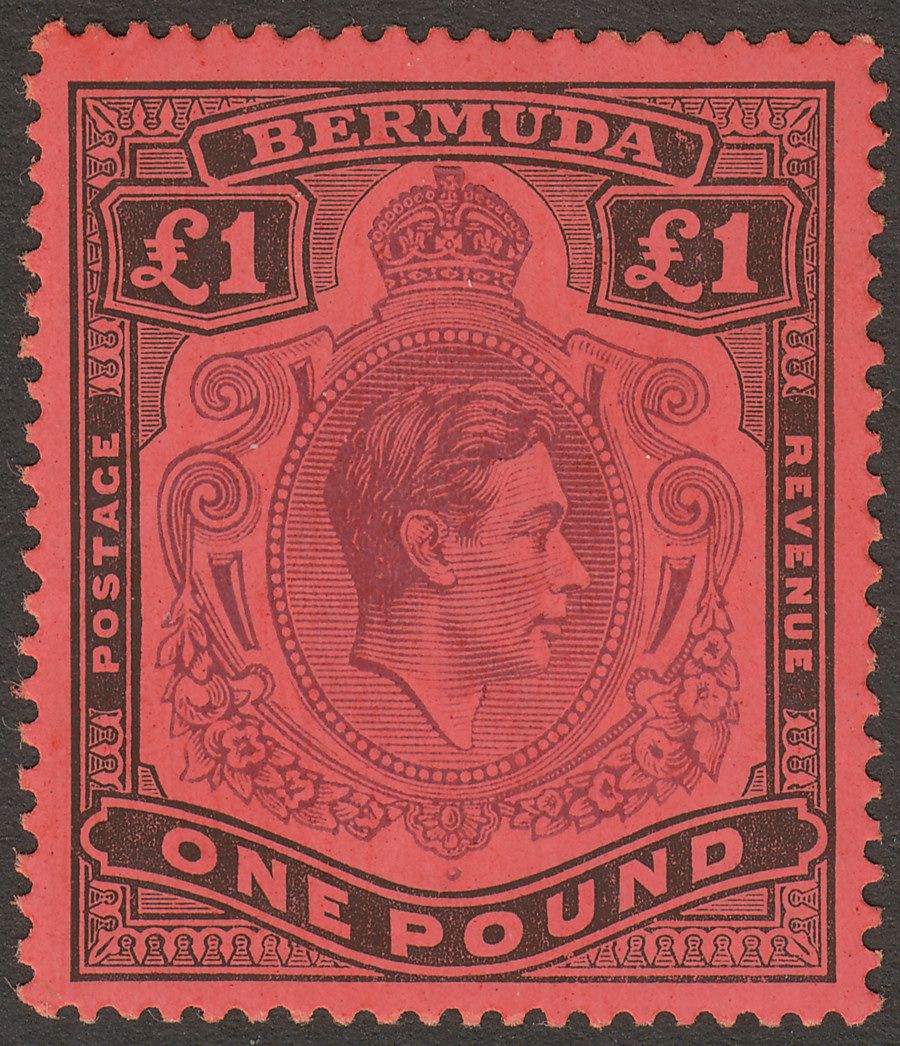 Bermuda 1937 KGVI £1 Purple and Black on Red p14 Mint SG121