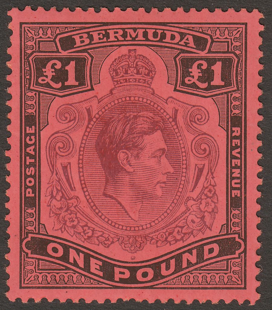 Bermuda 1937 KGVI £1 Purple and Black on Red p14 Mint SG121