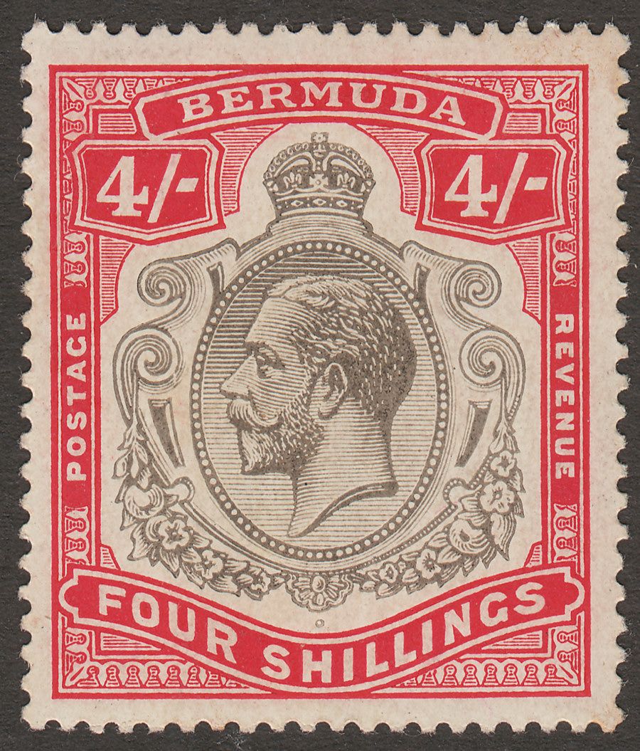 Bermuda 1920 KGV 4sh Break in Lines Below Left Scroll Variety Mint SG52be