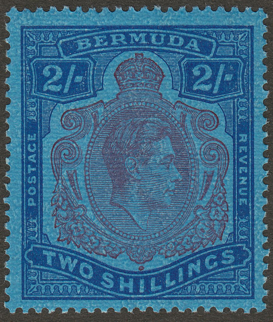 Bermuda 1941 KGVI 2sh Purple and Blue on Deep Blue p14 Mint SG116c