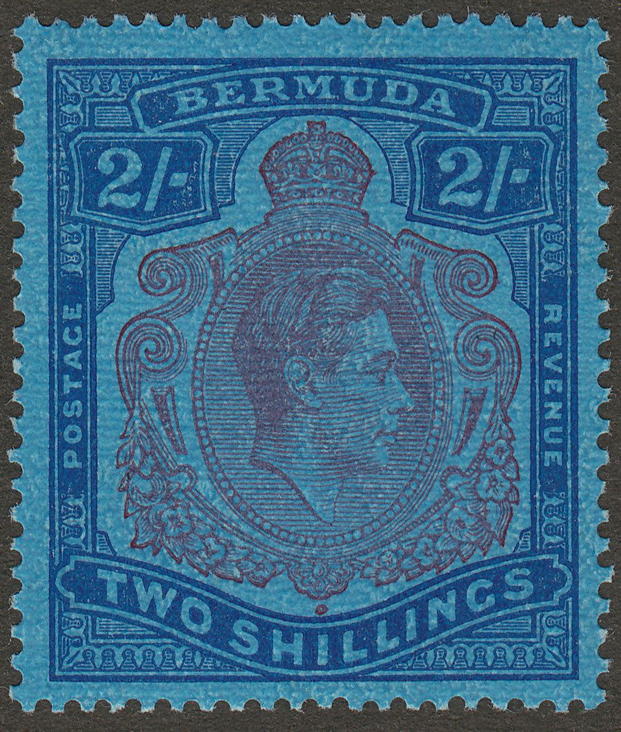 Bermuda 1941 KGVI 2sh Purple and Blue on Deep Blue p14 Mint SG116c