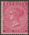 Click for more photos and details Bermuda 1889 QV 1d Aniline Carmine Wmk Inverted Mint SG24aw