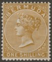 Click for more photos and details Bermuda 1893 QV 1sh Yellow-Brown Mint SG29