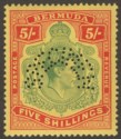 Click for more photos and details Bermuda 1937 KGVI 5sh Green and Red on Yellow p14 SPECIMEN SG118s