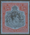 Click for more photos and details Bermuda 1937 KGVI 2sh6d Black and Deep Red on Grey-Blue p14 SPECIMEN SG117s