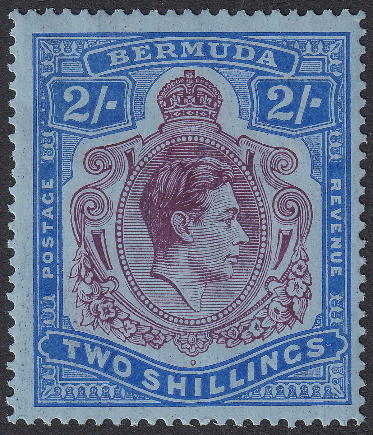 Bermuda 1941 KGVI 2sh Early State Lower Right Scroll Broken Tail Mint SG116bc