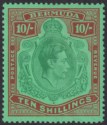 Click for more photos and details Bermuda 1938 KGVI 10sh Green and Deep Lake on Pale Emerald p14 Mint SG119