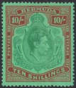 Bermuda 1938 KGVI 10sh Green and Deep Lake on Pale Emerald p14 Mint SG119