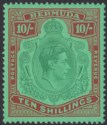 Click for more photos and details Bermuda 1938 KGVI 10sh Green and Deep Lake on Pale Emerald p14 Mint SG119