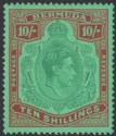 Bermuda 1938 KGVI 10sh Green and Deep Lake on Pale Emerald p14 Mint SG119