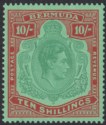 Bermuda 1939 KGVI 10sh Bluish Green and Deep Red on Green p14 Mint SG119a