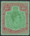 Bermuda 1942 KGVI 10sh Yellow Green and Carmine on Green p14¼ Mint SG119b