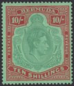 Click for more photos and details Bermuda 1939 KGVI 10sh Bluish Green and Deep Red on Green p14 Mint SG119a