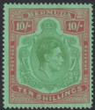 Click for more photos and details Bermuda 1942 KGVI 10sh Line p14¼ Variety Broken Lower Right Scroll Mint SG119be