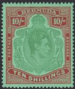 Click for more photos and details Bermuda 1944 KGVI 10sh Dull Green and Brown Red on Green p14 Mint SG119c