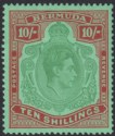 Bermuda 1944 KGVI 10sh Dull Green and Brown Red on Green p14 Mint SG119c