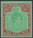 Click for more photos and details Bermuda 1944 KGVI 10sh Dull Green and Brown Red on Green p14 Mint SG119c