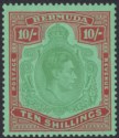 Bermuda 1944 KGVI 10sh Dull Green and Brown Red on Green p14 Mint SG119c