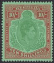 Bermuda 1953 KGVI 10sh Green and Dull Red on Green p13 Mint SG119f