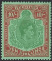 Bermuda 1953 KGVI 10sh Green and Dull Red on Green p13 Mint SG119f