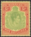 Bermuda 1949 KGVI 5sh Yellow-Green and Red on Pale Yellow p13 Mint SG118f