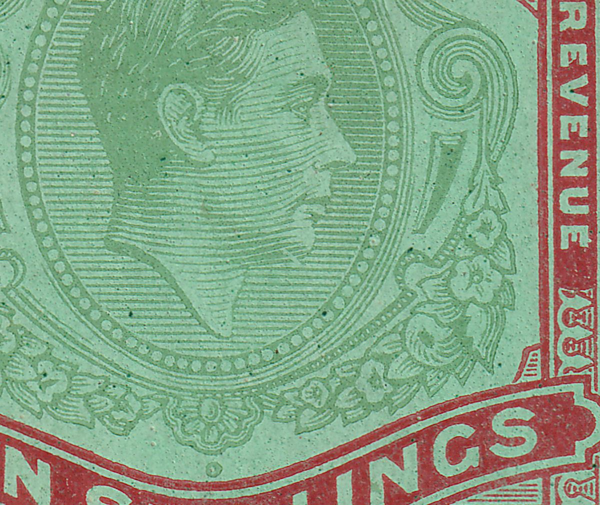 Bermuda 1943 KGVI 10sh Yl Grn + Red on Grn p14 Gash in Chin Variety Mint SG119cf