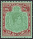 Bermuda 1943 KGVI 10sh Yellowish Green and Deep Red on Green p14 Mint SG119c