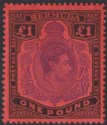 Click for more photos and details Bermuda 1952 KGVI £1 Violet and Black on Scarlet p13 Mint SG121d