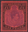 Bermuda 1952 KGVI £1 Violet and Black on Scarlet p13 Mint SG121d