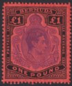 Click for more photos and details Bermuda 1952 KGVI £1 Bright Violet and Black on Scarlet p13 Mint SG121e