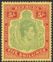 Bermuda 1939 KGVI 5sh Pale Green and Red on Yellow p14 Mint SG118a