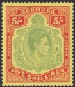Click for more photos and details Bermuda 1939 KGVI 5sh Pale Green and Red on Yellow p14 Mint SG118a