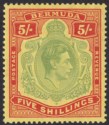 Click for more photos and details Bermuda 1939 KGVI 5sh Pale Green and Red on Yellow p14 Mint SG118a