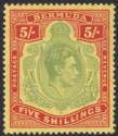 Bermuda 1939 KGVI 5sh Pale Green and Red on Yellow p14 Mint SG118a