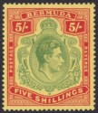 Click for more photos and details Bermuda 1937 KGVI 5sh Green and Red on Yellow p14 Mint SG118