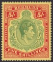 Bermuda 1937 KGVI 5sh Green and Red on Yellow p14 Mint SG118