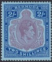 Click for more photos and details Bermuda 1950 KGVI 2sh Aniline Purple and Deep Blue on Pale Blue p13 Mint SG116f