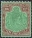 Click for more photos and details Bermuda 1942 KGVI 10sh line perf 14¼ Scroll w Broken Tail Mint SG119bc