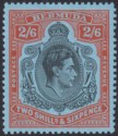 Click for more photos and details Bermuda 1950 KGVI 2sh6d Black and Orange-Red on Pale Blue p13 Mint SG117c